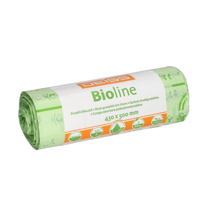 Biologisch abbaubar Müllbeutel - 20l - 43x50cm - 18 µm - Grün - Rolle mit 50 Beuteln (Packung mit 10 Rollen)